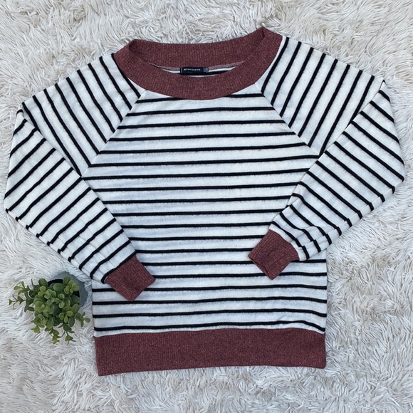 Staccato Hacci Striped Top 💗 White Black & Mauve - Picture 3 of 14